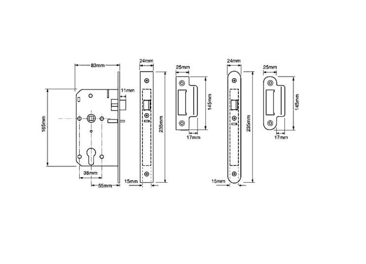 UNION JL2C25 DIN Standard Euro Nightlatch Case