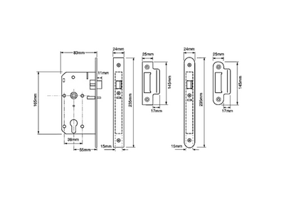 UNION JL2C25 DIN Standard Euro Nightlatch Case