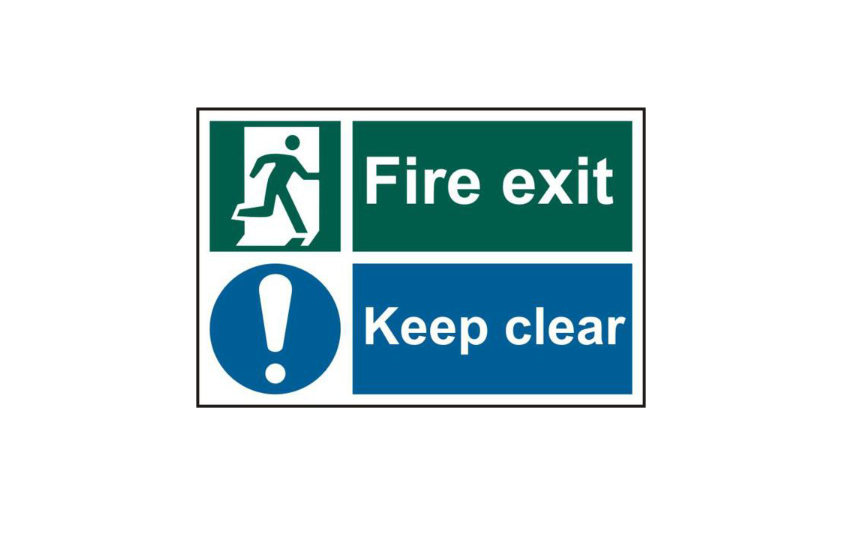 ASEC `Fire Exit Keep Clear` 200mm x 300mm PVC Self Adhesive Sign