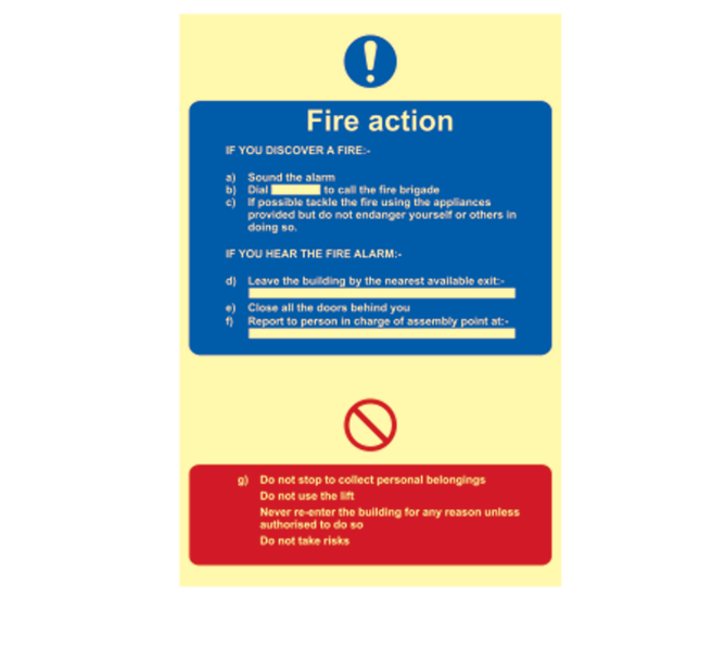 ASEC Photoluminescent Fire Action Procedure Sign 200mm x 300mm