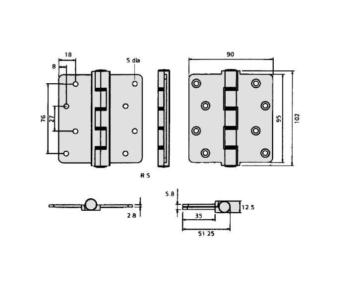 ERA Saracen Premier Homesafe Composite Single Door Butt Hinge 100mm (4 Inch)