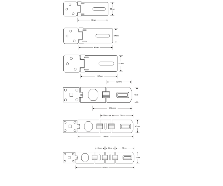 ASEC Galvanised Multi Link Concealed Fixing Hasp & Staple