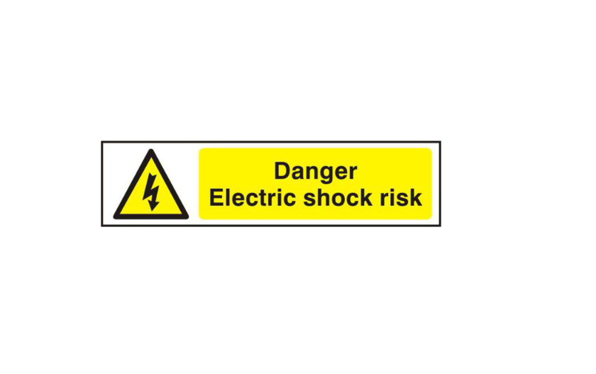 ASEC `Danger Electric Shock Risk` 200mm x 50mm PVC Self Adhesive Sign
