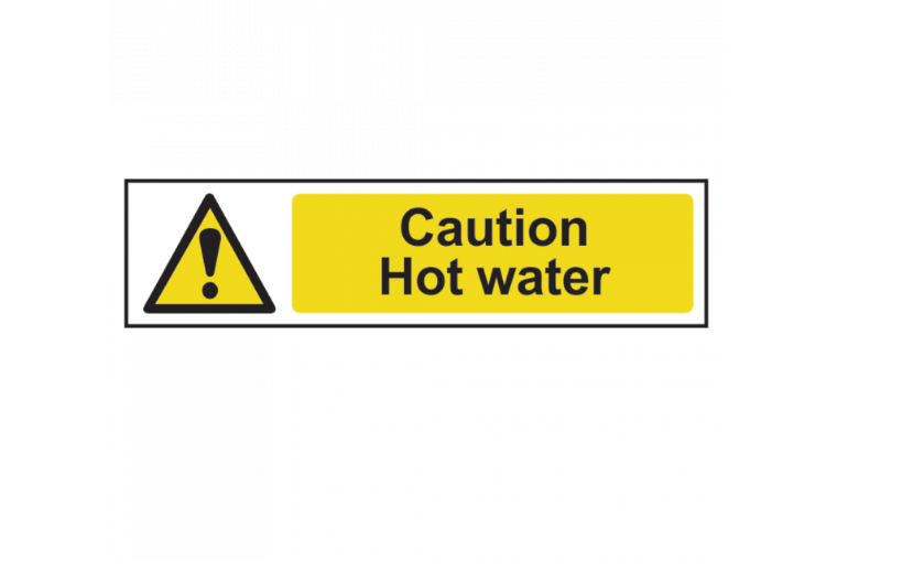 ASEC `Caution: Hot Water` Sign 200mm x 50mm