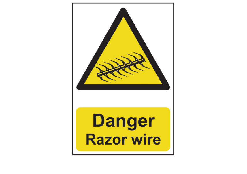 ASEC `Danger: Razor Wire` Sign 200mm x 300mm