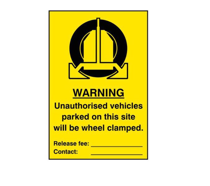 ASEC `Unauthorised Vehicles Parked On This Site Will Be Wheel Clamped` 200mm x 300mm PVC Self Adhesive Sign