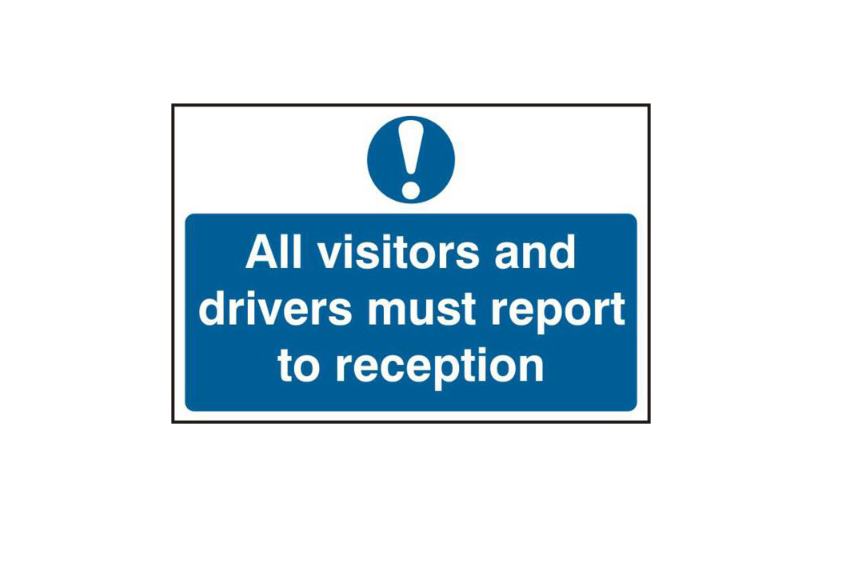 ASEC `All Visitors and Drivers Must Report To Reception` 200mm x 300mm PVC Self Adhesive Sign