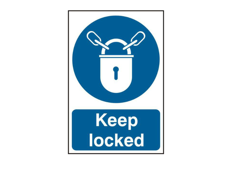 ASEC `Keep Locked` 200mm x 300mm PVC Self Adhesive Sign