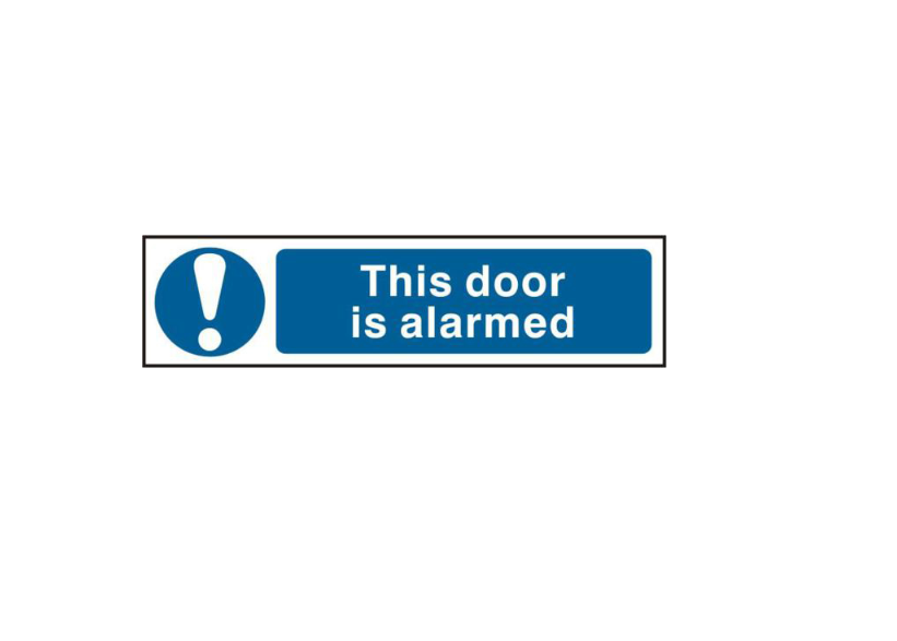 ASEC `This Door Is Alarmed` 200mm x 50mm PVC Self Adhesive Sign