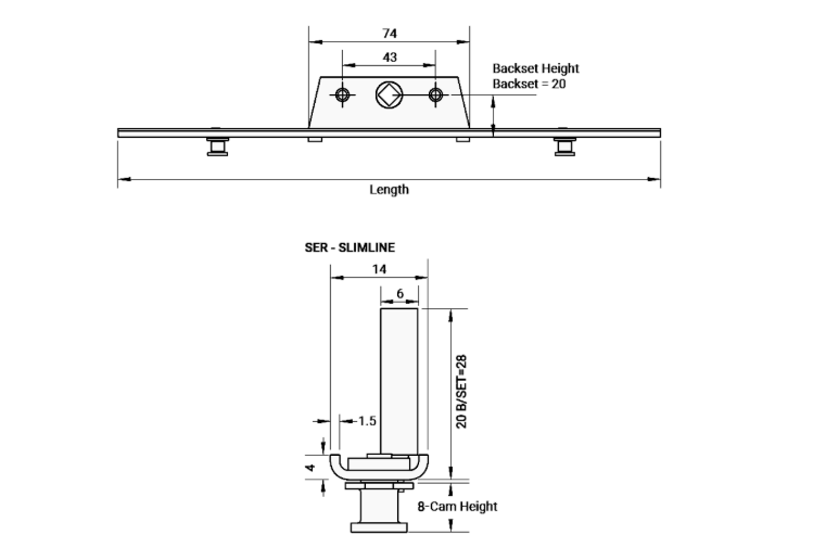 U-Rail Slimline 14mm Offset Espag Rod 8mm Cam 20mm Backset