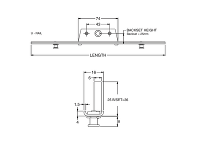 Urail Espag Rod 16mm Faceplate & 8mm Cam With 25mm Backset