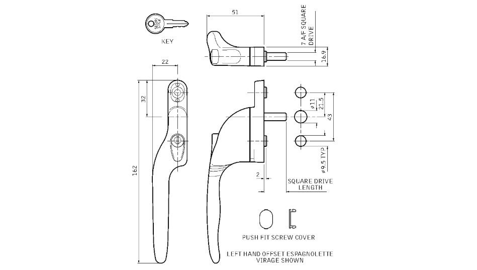Virage Espagnolette Offset Handle