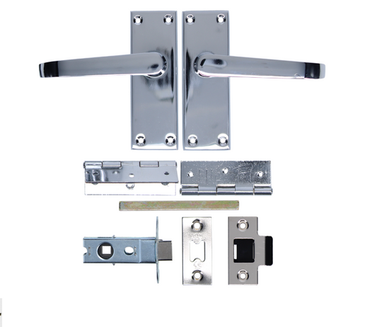 ASEC Victorian Handle Latch Pack Plated Straight Lever With Latch & Hinges
