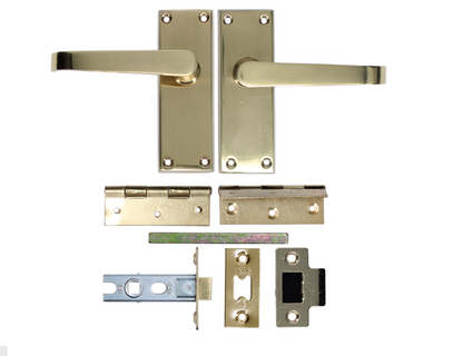 ASEC Victorian Handle Latch Pack Plated Straight Lever With Latch & Hinges