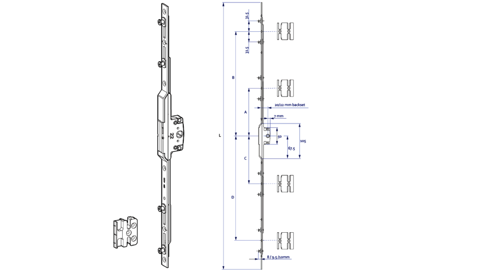 Fixed Twin Espag Rod 8mm Cam 22mm Backset