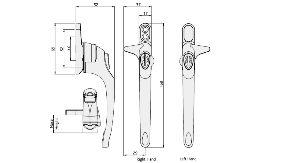 Maxim Cockspur Locking Handle With 12mm Nose Height