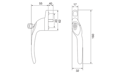 Overture E II Locking Espag Window Handle Offset Handed