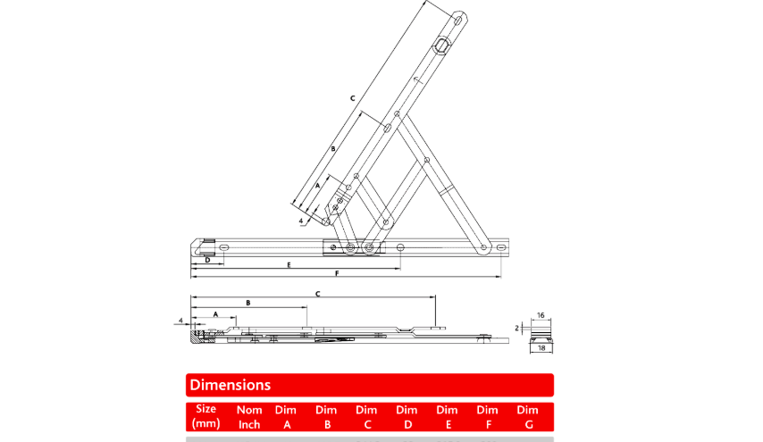 Standard WFSES Side Hung Friction Stay Hinge 17mm