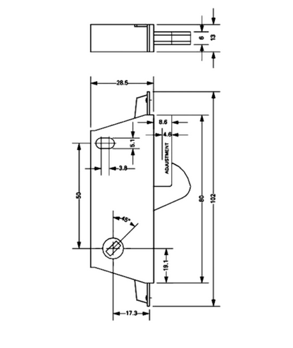 MS1848 Patio Mortice Hookbolt