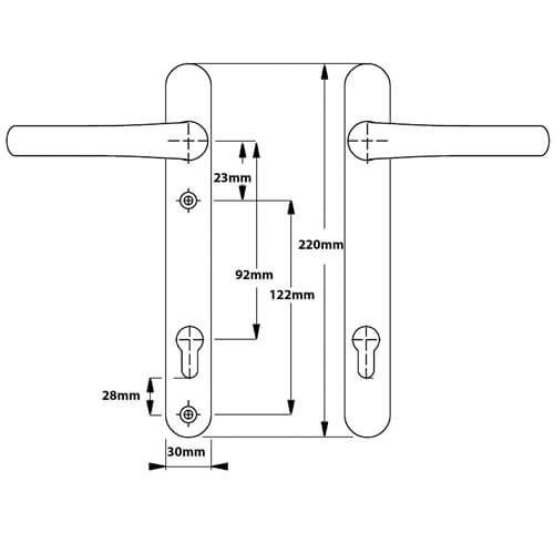 Tokyo Lever Lever UPVC Multipoint Door Handles - 92mm PZ Unsprung 122mm Screw Centres