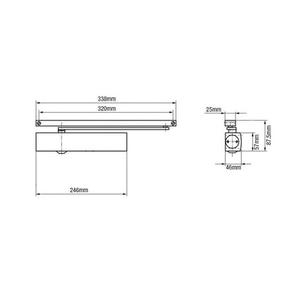 TS90 Size 3 Overhead Cam Action Slide Arm Door Closer