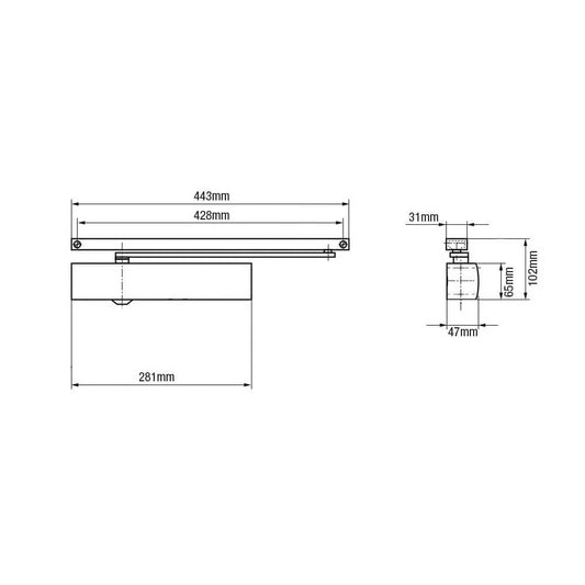 TS92 Size 2-4 Overhead Cam Action Slide Arm Door Closer