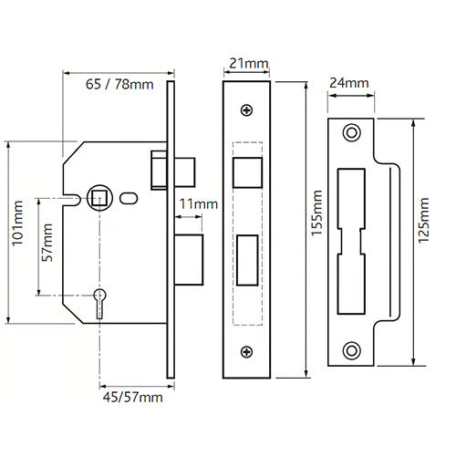 472 3 Lever Mortice Deadlock