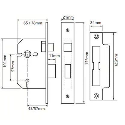 472 3 Lever Mortice Deadlock