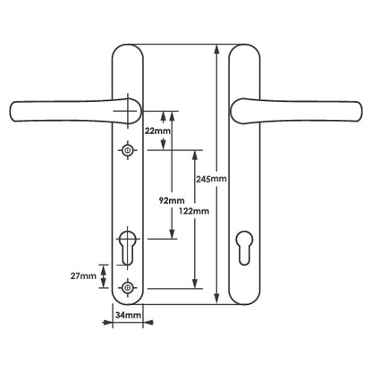 Lever UPVC Multipoint Door Handles - 92mm PZ Sprung 122mm Screw Centres - Long Backplate