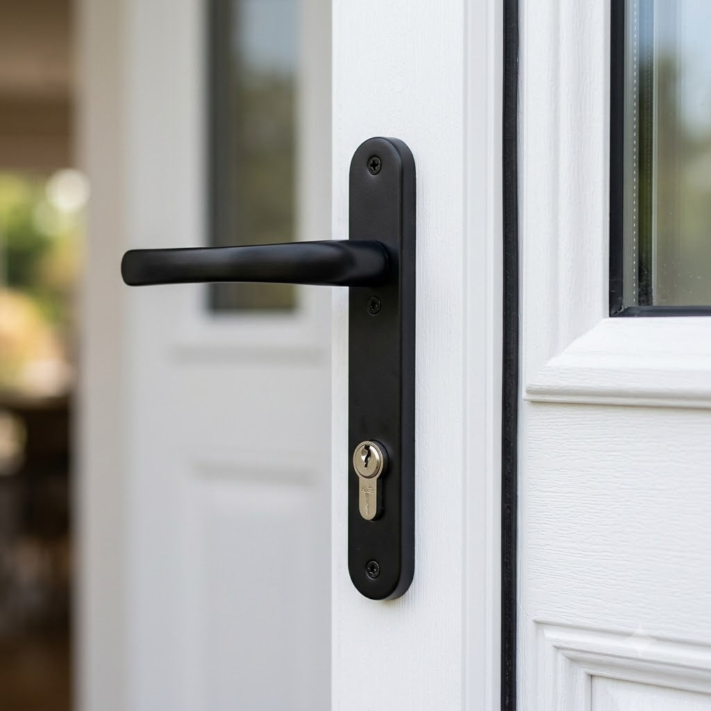 Moveable Pad UPVC Multipoint Door Handles - 92mm PZ Sprung 122mm Screw Centres
