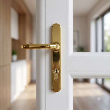 Moveable Pad UPVC Multipoint Door Handles - 92mm PZ Sprung 122mm Screw Centres - Long Backplate