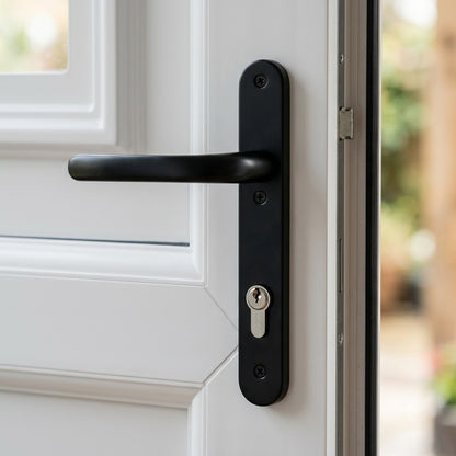 Moveable Pad UPVC Multipoint Door Handles - 92mm PZ Sprung 122mm Screw Centres - Long Backplate