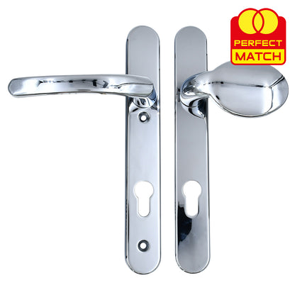 Moveable Pad UPVC Multipoint Door Handles - 92mm PZ Sprung 122mm Screw Centres - Long Backplate