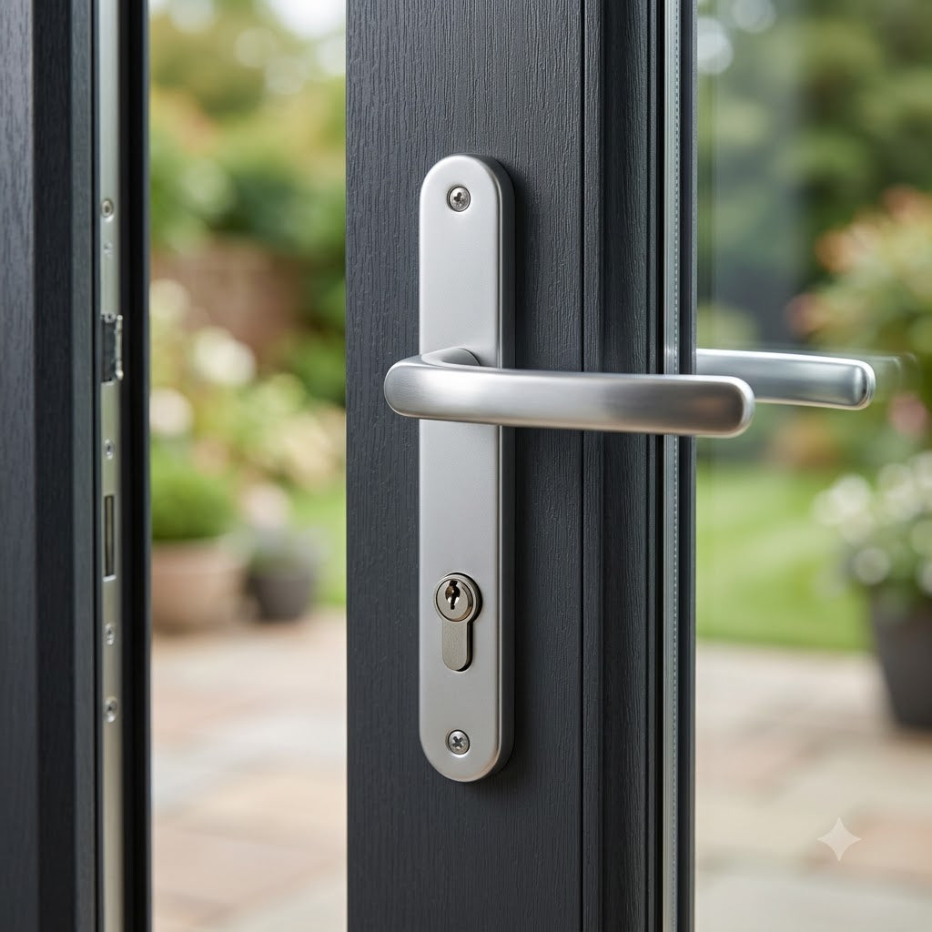 Moveable Pad UPVC Multipoint Door Handles - 92mm PZ Sprung 122mm Screw Centres - Long Backplate