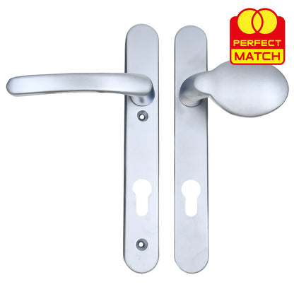 Moveable Pad UPVC Multipoint Door Handles - 92mm PZ Sprung 122mm Screw Centres - Long Backplate