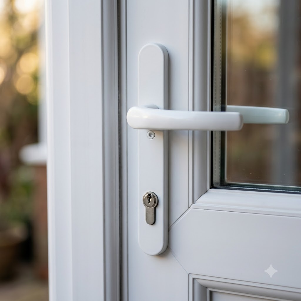 Moveable Pad UPVC Multipoint Door Handles - 92mm PZ Sprung 122mm Screw Centres - Long Backplate