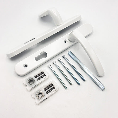 Moveable Pad UPVC Multipoint Door Handles - 92mm PZ Sprung 122mm Screw Centres - Long Backplate
