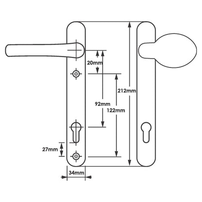Moveable Pad UPVC Multipoint Door Handles - 92mm PZ Sprung 122mm Screw Centres