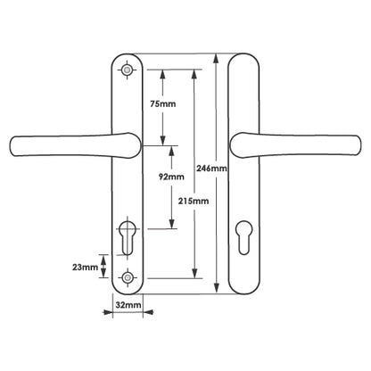 Lever UPVC Multipoint Door Handles - 92mm PZ Sprung 215mm Screw Centres