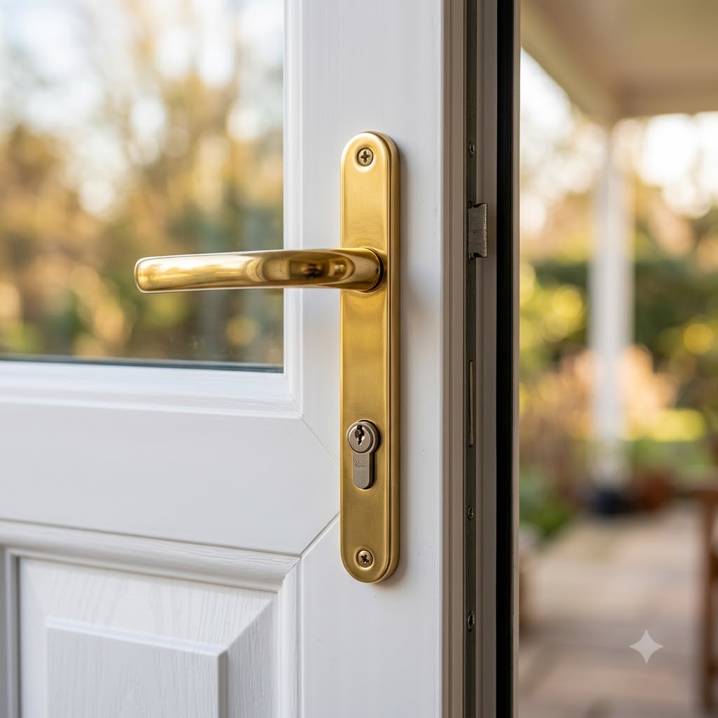 Lever UPVC Multipoint Door Handles - 92mm PZ - Sprung - 203mm Screw Centres - 232mm Backplate