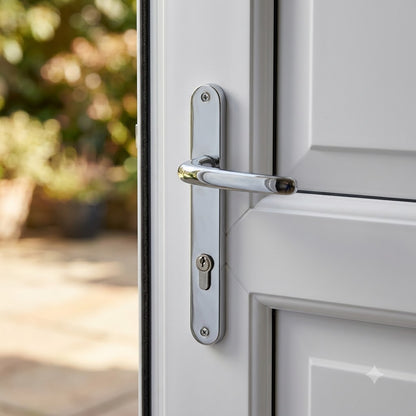 Lever UPVC Multipoint Door Handles - 92mm PZ - Sprung - 203mm Screw Centres - 232mm Backplate