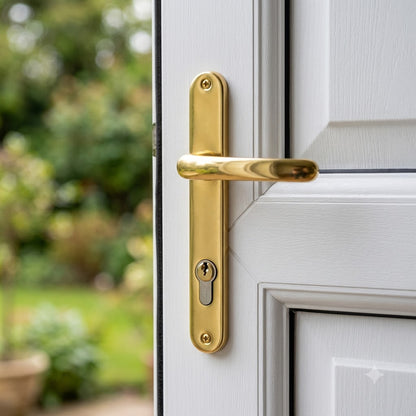 Lever UPVC Multipoint Door Handles - 92mm PZ - Sprung - 203mm Screw Centres - 232mm Backplate