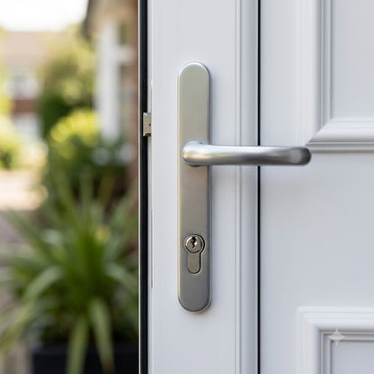 Lever UPVC Multipoint Door Handles - 92mm PZ - Sprung - 203mm Screw Centres - 232mm Backplate