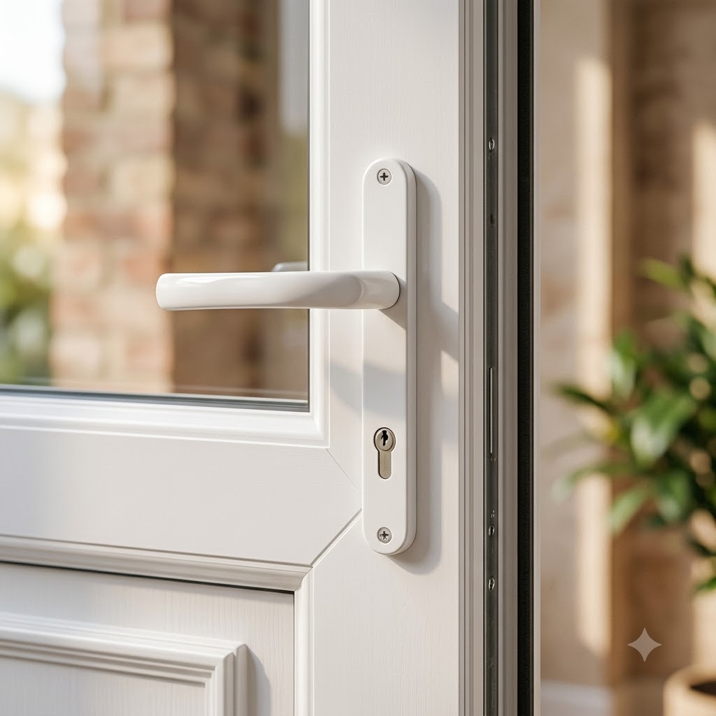 Lever UPVC Multipoint Door Handles - 92mm PZ - Sprung - 203mm Screw Centres - 232mm Backplate