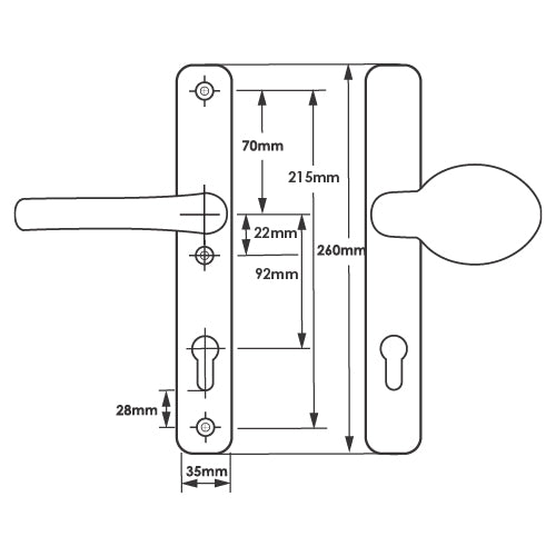 oveable Pad UPVC Multipoint Door Handles - 92mm PZ - Sprung - 215mm Screw Centres - 3x Fixings