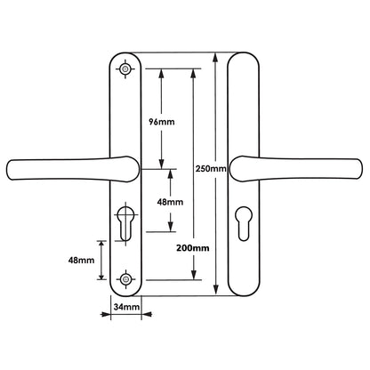 Lever UPVC Multipoint Door Handles - 48mm PZ - Sprung - 200mm Screw Centres
