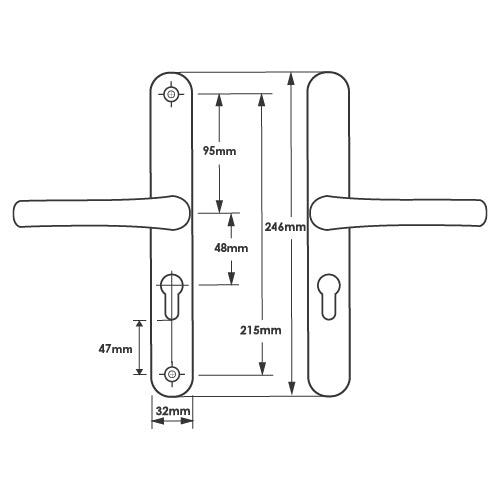 Lever UPVC Multipoint Door Handles - 48mm PZ - Sprung - 215mm Screw Centres
