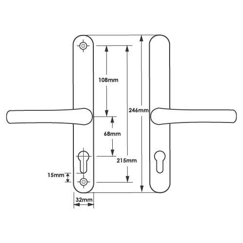 Lever UPVC Multipoint Door Handles - 68mm PZ Sprung 215mm Screw Centres
