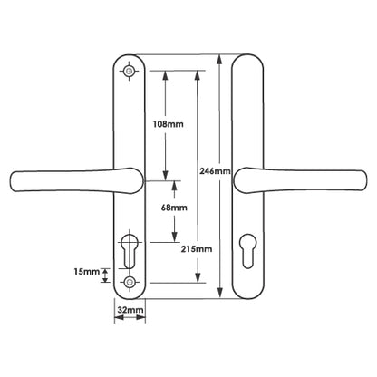 Lever UPVC Multipoint Door Handles - 68mm PZ Sprung 215mm Screw Centres