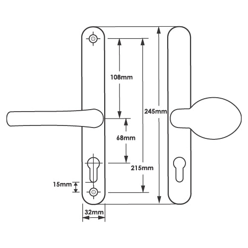 Moveable Pad UPVC Multipoint Door Handles - 68mm PZ Sprung 215mm Screw Centres
